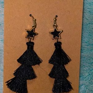 Black star tassel earrings